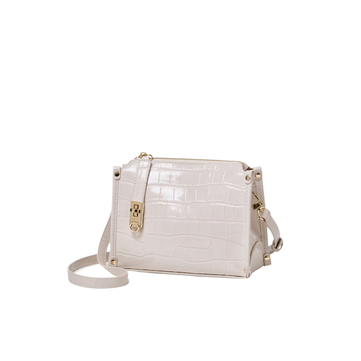 Borsa vintage a spalla e tracolla con manico in vera pelle effetto coccodrillo lucido