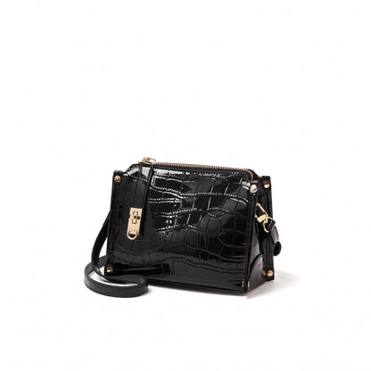 Borsa vintage a spalla e tracolla con manico in vera pelle effetto coccodrillo lucido