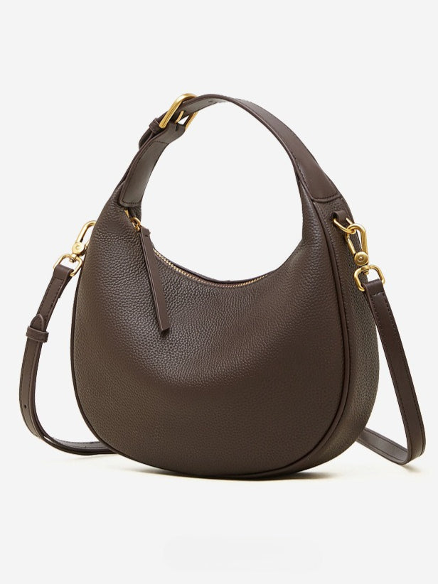 Modern Half-Moon Genuine Leather Bag - Versatile 2-Way Carry Pebbled Hobo