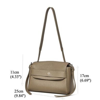 Sac bandoulière à rabat en cuir véritable grain litchi avec bandoulière réglable