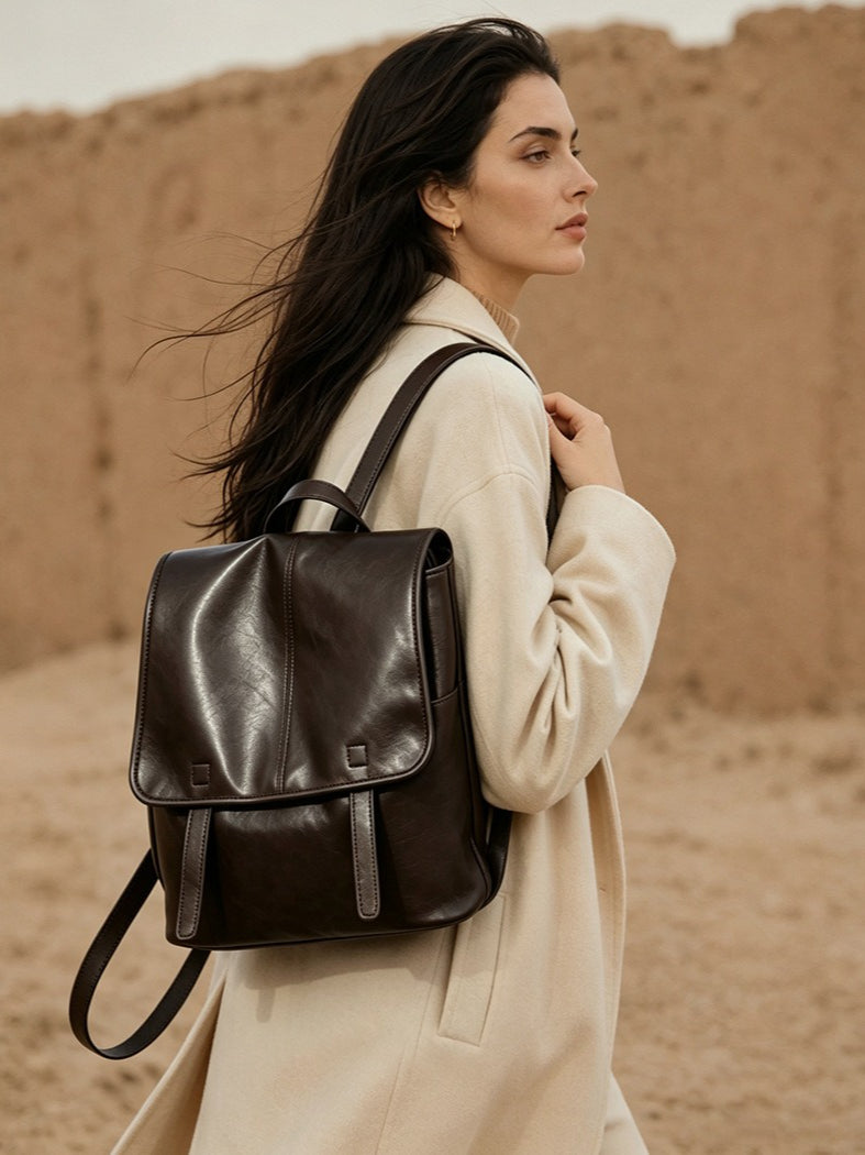 Vintage Casual Genuine Leather Flap Backpack