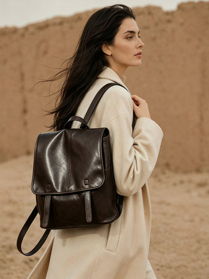 Vintage Casual Genuine Leather Flap Backpack