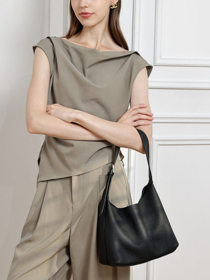 Versatile Genuine Leather Hobo Bucket Bag with Adjustable Shoulder Strap