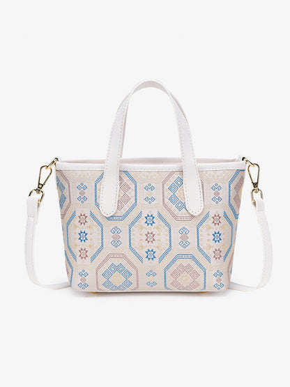 Noble Geometric Pattern Vegan Eco‑Leather Mini Tote Clutch Bag