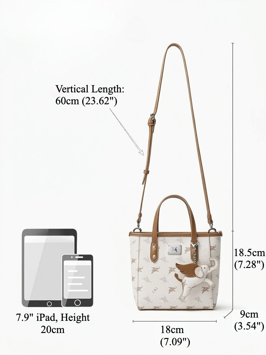 Borsa tote versatile a tracolla retrò con monogramma Flying Elephant e pendente