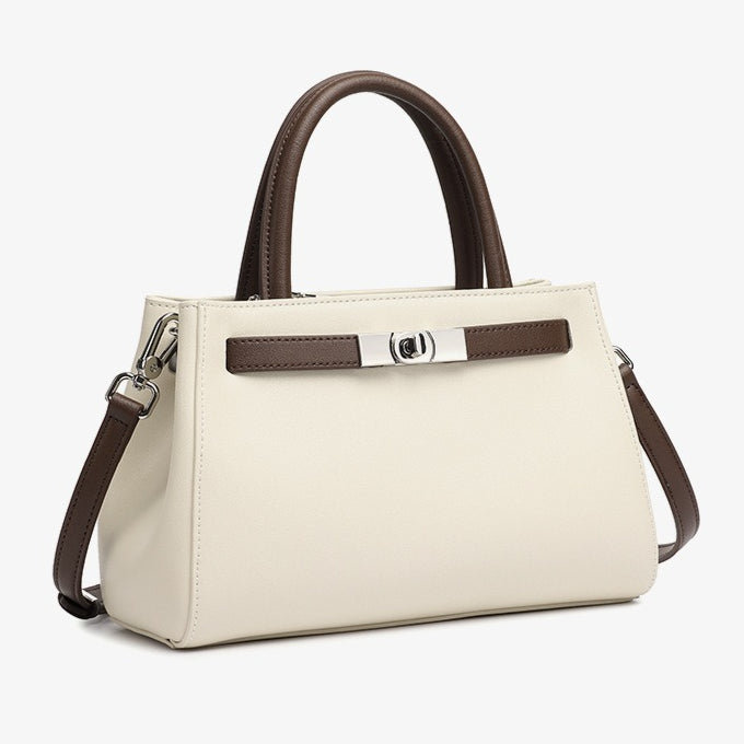 Textured Genuine Leather Kelly Satchel Elegant Crossbody Bag