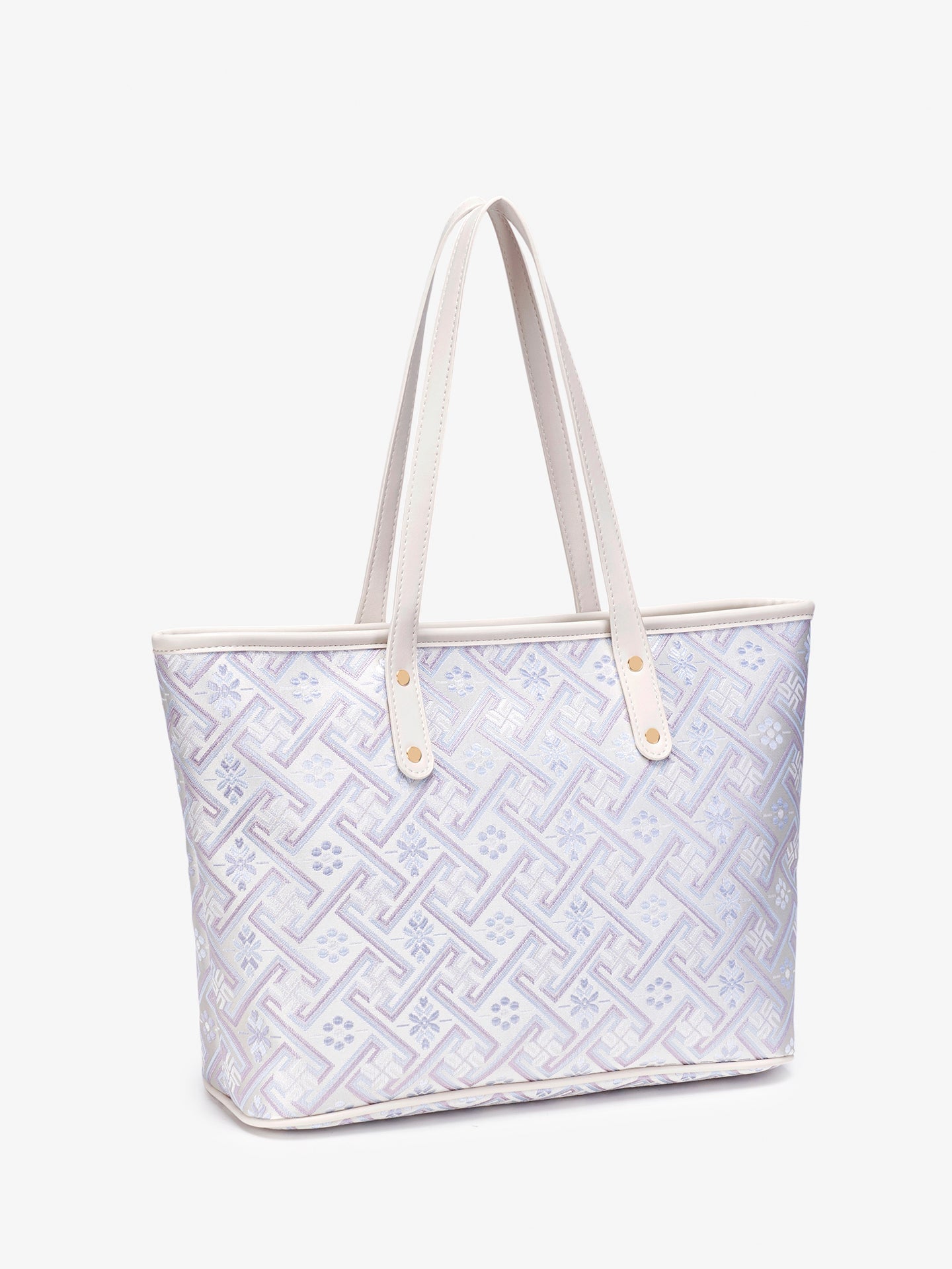 Graceful Oriental Motif Geometric Vegan Eco-Leather Tote Bag