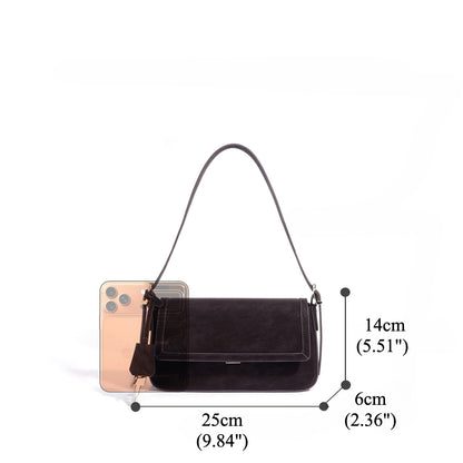 Refined Genuine Leather Shoulder Clutch Bag with Key Charm