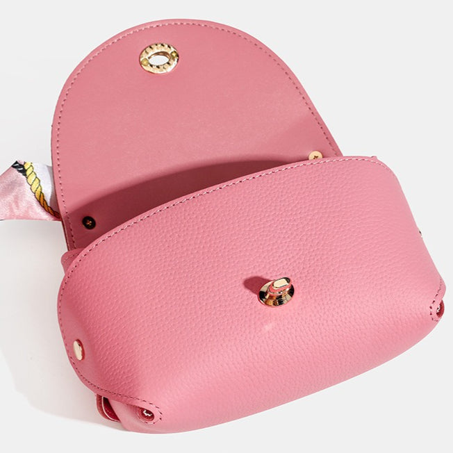 Elegant Retro Genuine Leather Chain Crossbody Shoulder Silk Scarf Handbag