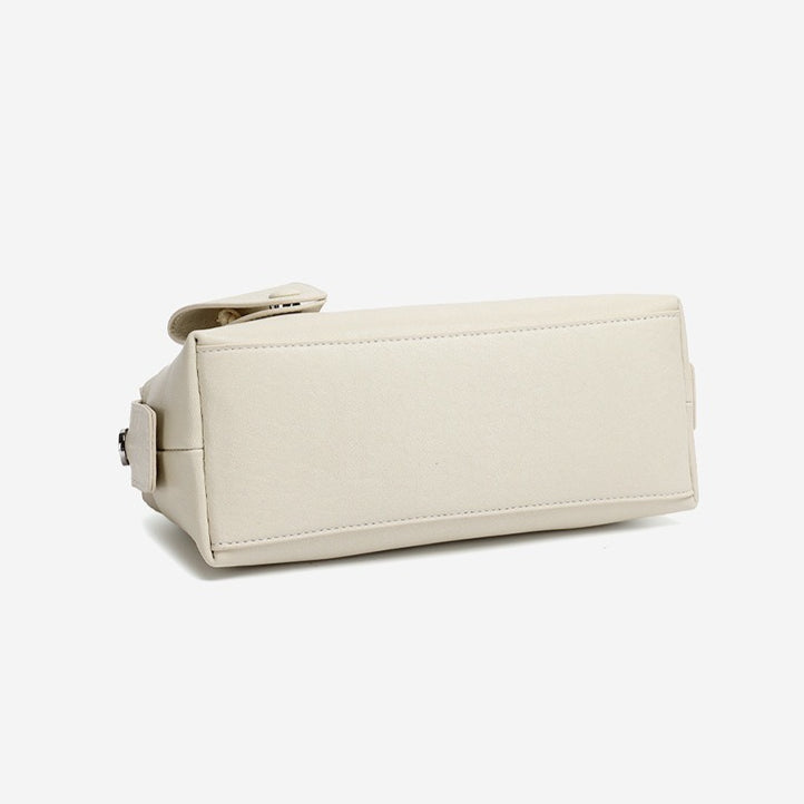 Minimalist Genuine Leather Boston Clutch Bag with Detachable Leather Tag Charm