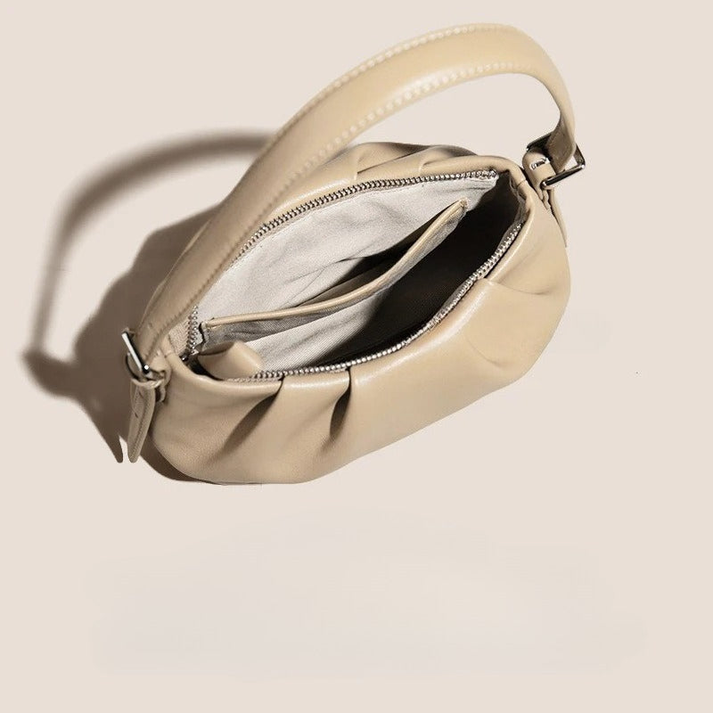 The Soft Genuine Leather Ruched Hobo Shoulder Bag with Adjustable Strap