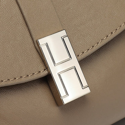 Minimalist Genuine Leather Shoulder Bag with Signature H Buckle