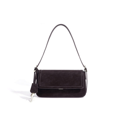 Refined Genuine Leather Shoulder Clutch Bag with Key Charm