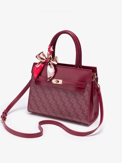 Regal Oriental Cloud Vegan Eco-Leather Tote Clutch Bag with Silk Scarf Charm