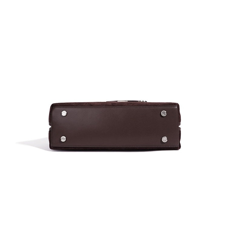 Sleek Soft Suede Genuine Leather Curved Clutch Bag