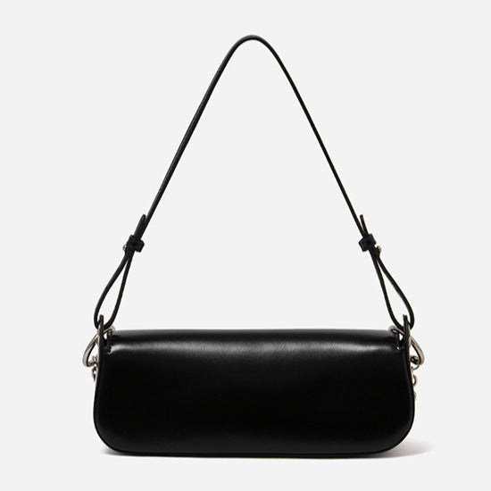 Minimalist Smooth Genuine Leather Silver Buckle Baguette Bag