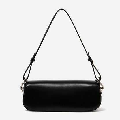 Minimalist Smooth Genuine Leather Silver Buckle Baguette Bag