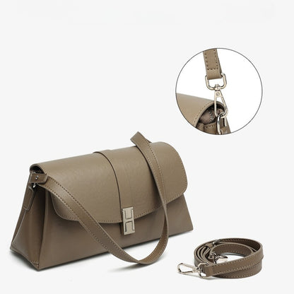 Minimalist Genuine Leather Shoulder Bag with Signature H Buckle
