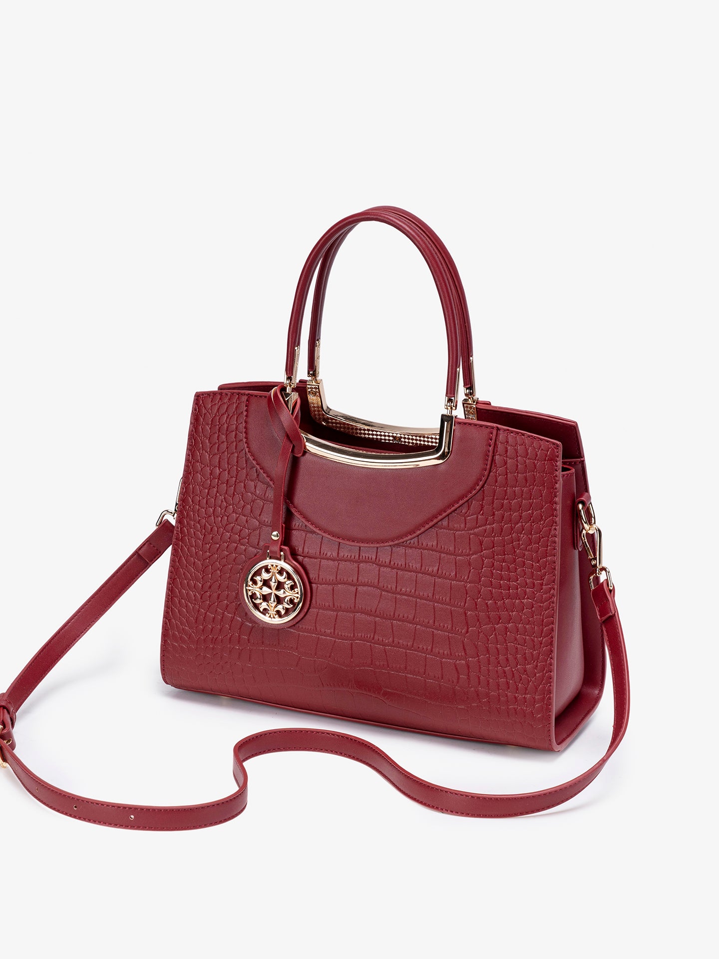 Stately Croc Vegan Eco-Leather Clutch Bag With Detachable Strap