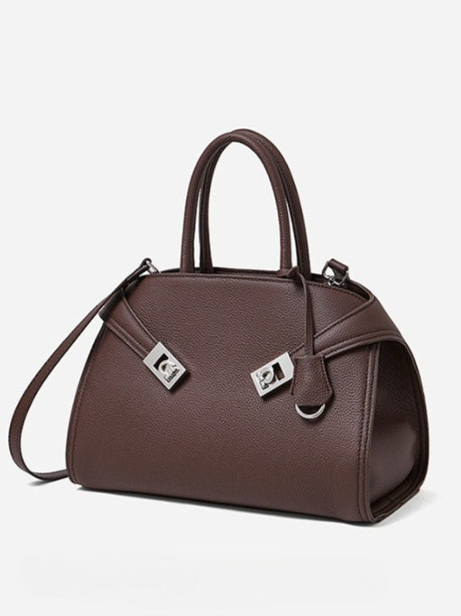 Luxury Retro Genuine Leather Lychee Pattern Double Buckle Tote Crossbody Bag