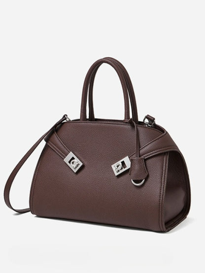 Luxury Retro Genuine Leather Lychee Pattern Double Buckle Tote Crossbody Bag