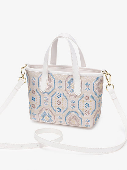 Noble Geometric Pattern Vegan Eco‑Leather Mini Tote Clutch Bag