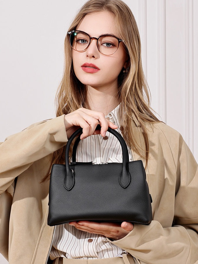 Antique Pebbled Genuine Leather Mini Tote Clutch Bag