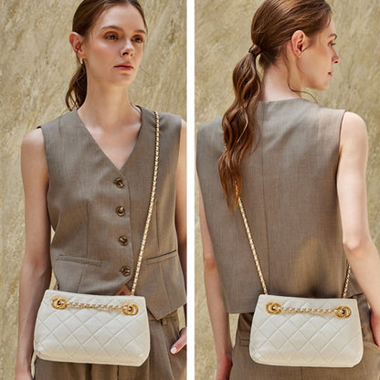 Classic Quilted Sheepskin Genuine Leather Chain Mini Tote Clutch Bag