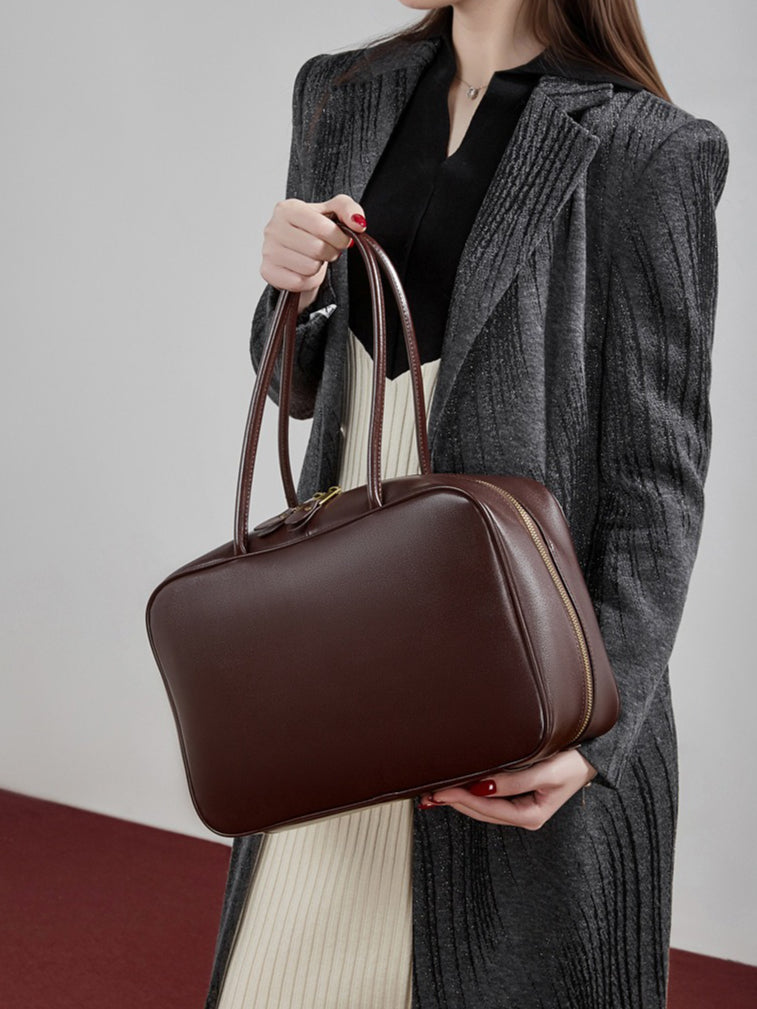 Women's Large Smooth Genuine Leather Bag - Versatile 2-Way Carry Office Work Tote