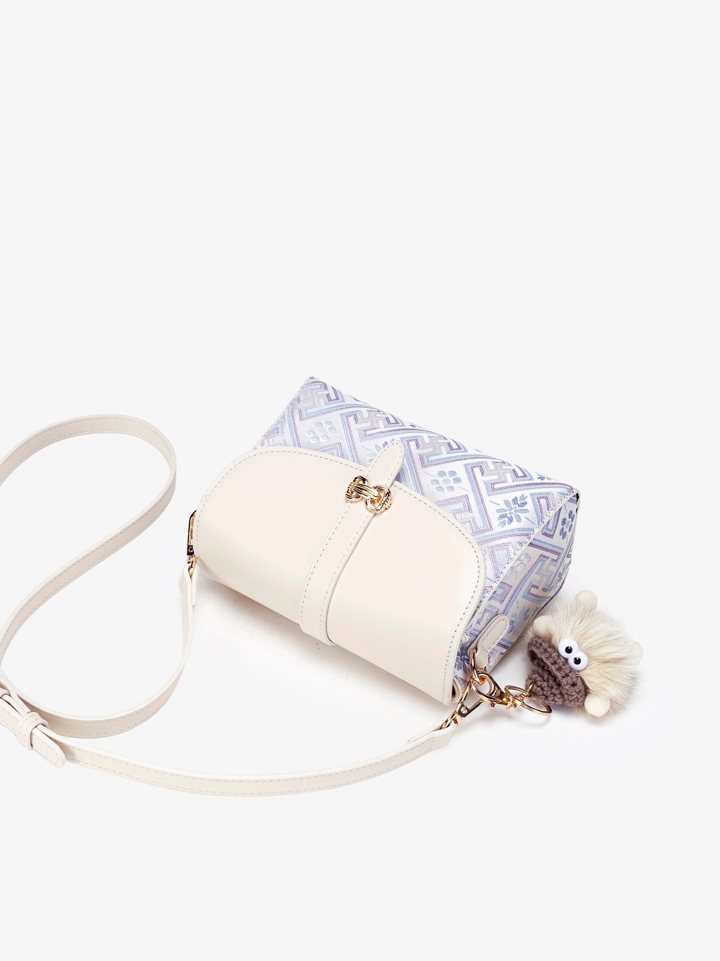 Vintage Oriental Embroidery Vegan Eco-leather Clutch Bag with Playful Charm