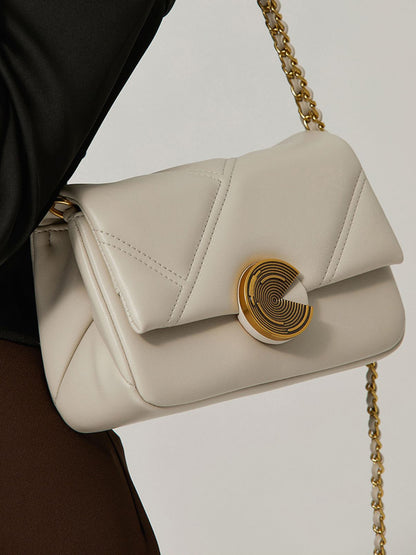 Spiral Turn-Lock Genuine Leather Quilted Crossbody Bag