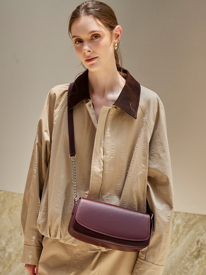 Minimalist Vintage Genuine Leather Baguette Saddle Bag