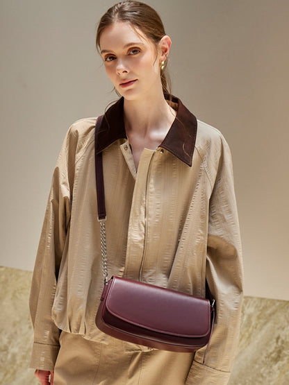 Minimalist Vintage Genuine Leather Baguette Saddle Bag