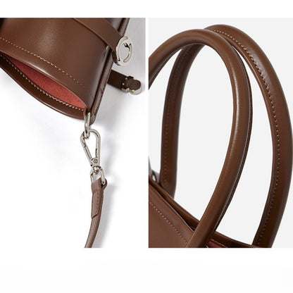 Italian Luxury Plain Genuine Leather Cowhide Large Tote Crossbody Bag
