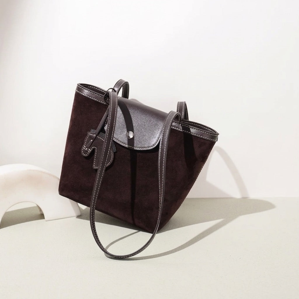 Urban Suede Genuine Leather Mini Tote Clutch Bag