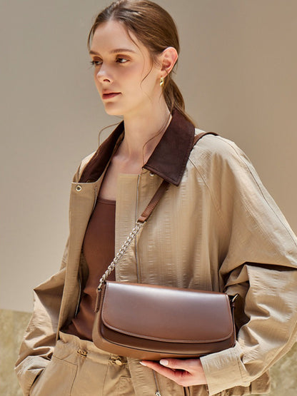 Minimalist Vintage Genuine Leather Baguette Saddle Bag