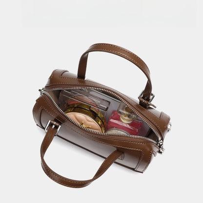 Retro Maillard Genuine Leather Boston Barrel Bag