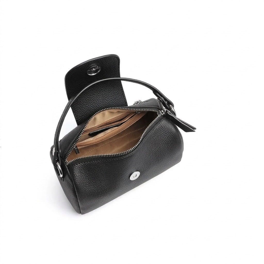 Modern Genuine Leather Cylindrical Barrel Clutch Bag