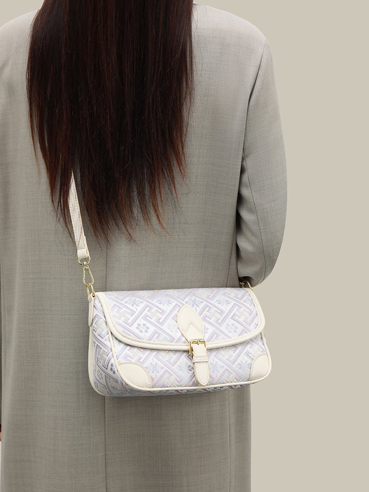 Vintage Jacquard Embroidery Vegan Eco-Leather Flap Clutch Bag