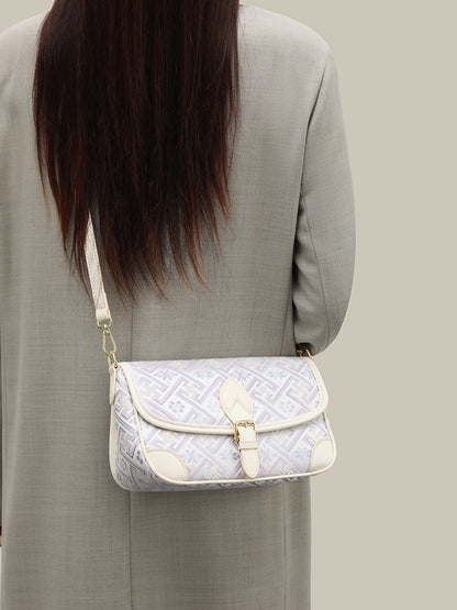 Vintage Jacquard Embroidery Vegan Eco-Leather Flap Clutch Bag