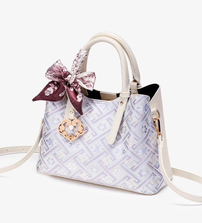 Oriental Brocade Motif Vegan Eco-Leather Mini Tote Clutch Bag