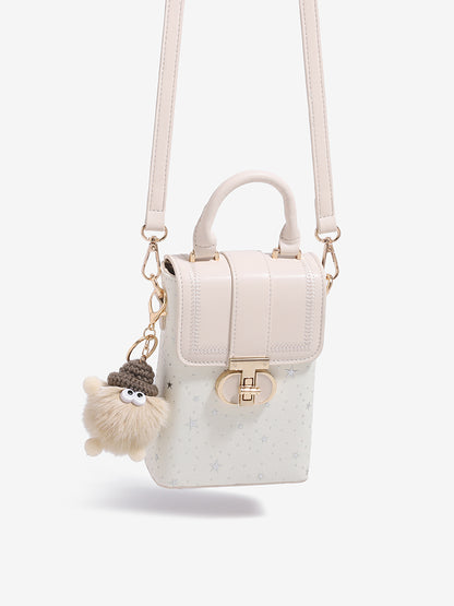 Romantic Star Vegan Eco-Leather Flap Mini Phone Handbag with Fluffy Charm
