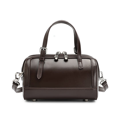 Retro Maillard Genuine Leather Boston Barrel Bag