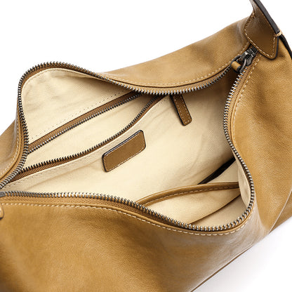 Supple Slouchy Genuine Leather Crescent Hobo Clutch Bag