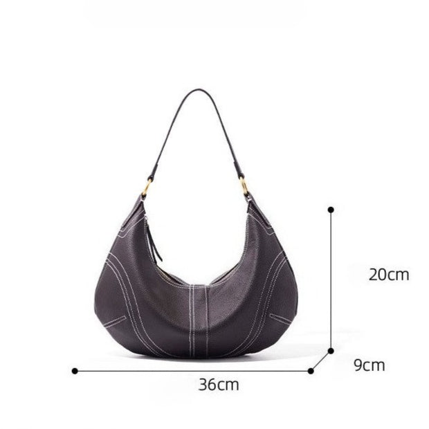 The Pebbled Genuine Leather Hobo Shoulder Bag with Contrast Stitching