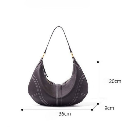 The Pebbled Genuine Leather Hobo Shoulder Bag with Contrast Stitching