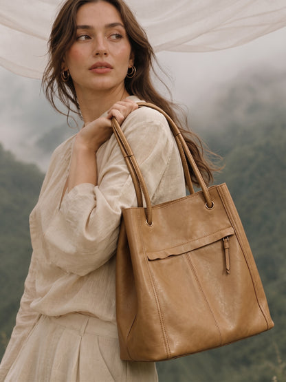 Artisanal Soft Genuine Leather Tote Clutch Bag