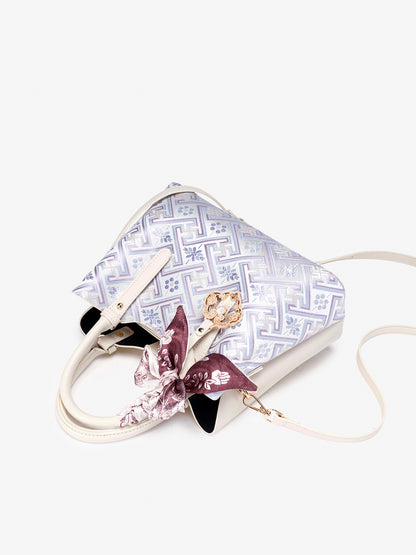Oriental Brocade Motif Vegan Eco-Leather Mini Tote Clutch Bag