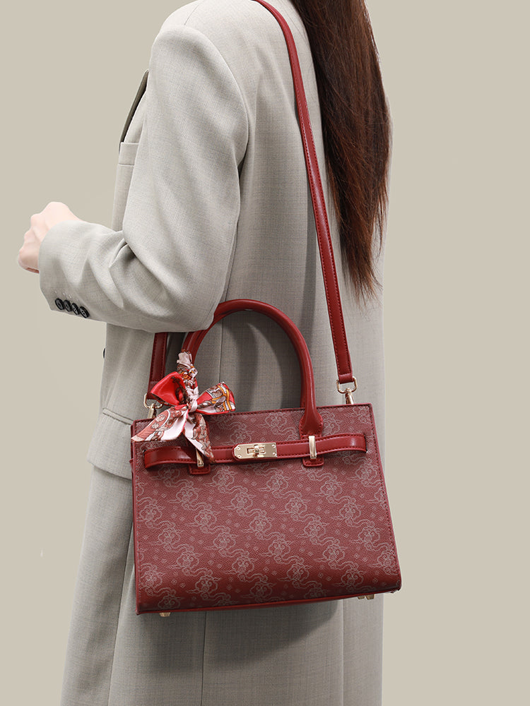 Modern Cloud Motif Vegan Eco-Leather Clutch Bag with Silk Scarf Charm