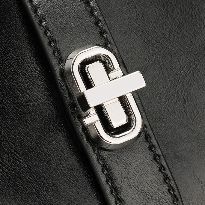 Classic Genuine Leather Underarm Bag with Metal Buckle
